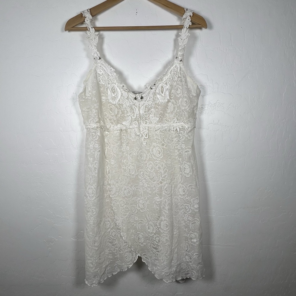 Claire Pettibone Chemise Slip Dress Babydoll Ivory Cream Lace SZ L Coquette